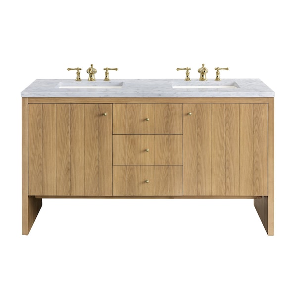 James Martin Vanities Hudson 60in Double Vanity, Light Natural Oak w/ 3 CM Carrara Marble Top 435-V60D-LNO-3CAR - main